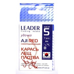 Гачки для риби, №5, Leader Aji, 7шт/уп, колір Red